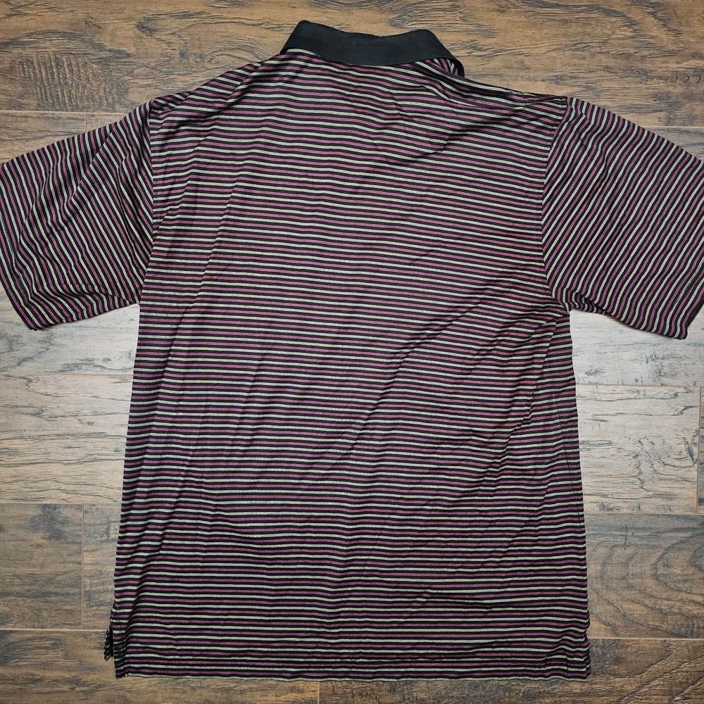 Vintage Peter Millar Mens Large Black Pink Striped Polo Golf Shirt Dad Y2k - Picture 3 of 8